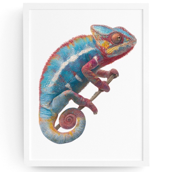 Creative Path Studios Other - Watercolor Chameleon Wall Art Print Unframed - Vibrant Tropical Elegance